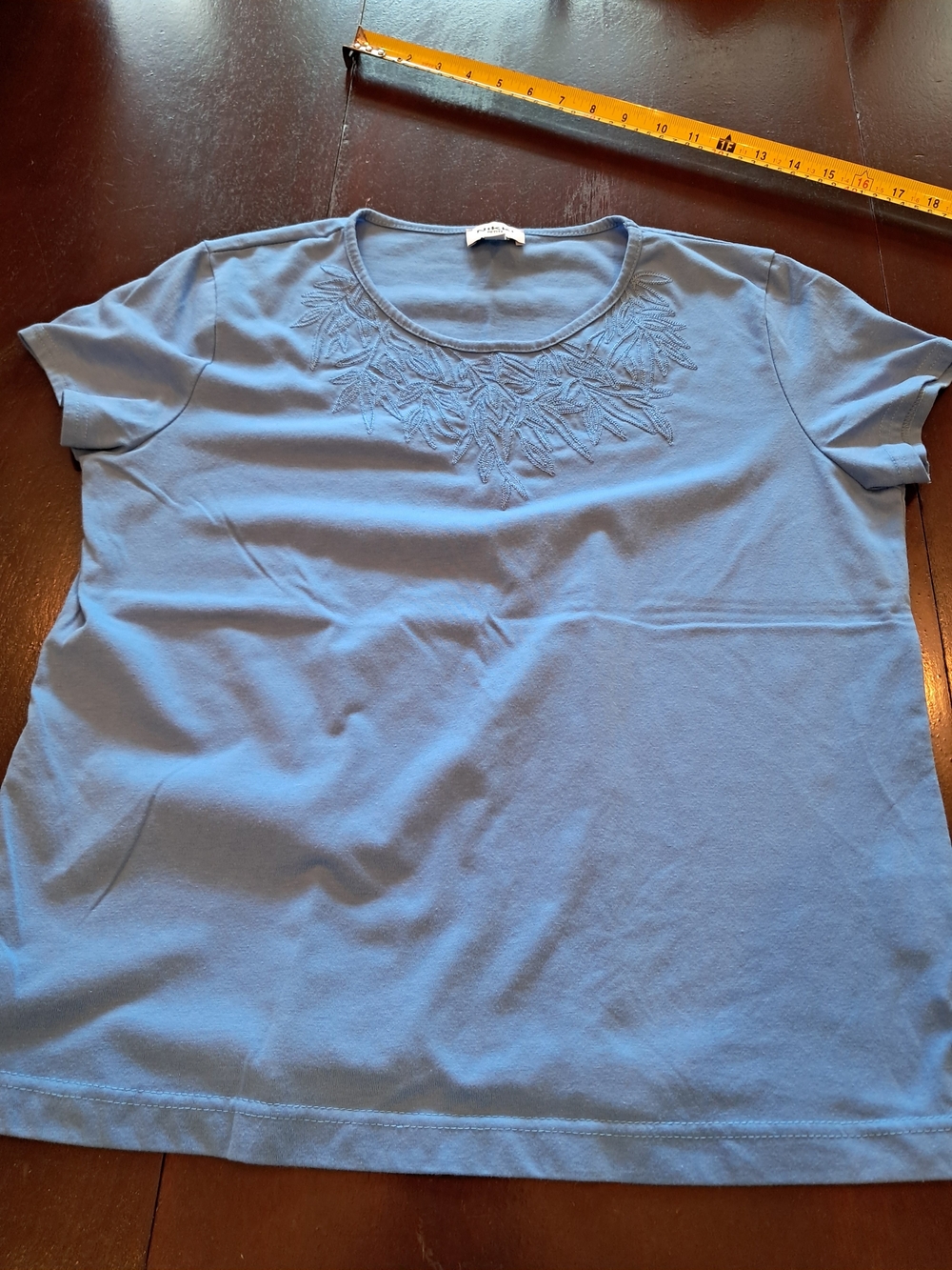 Nikki Petite Women’s Embroidered Short Sleeve Top - Light Blue
